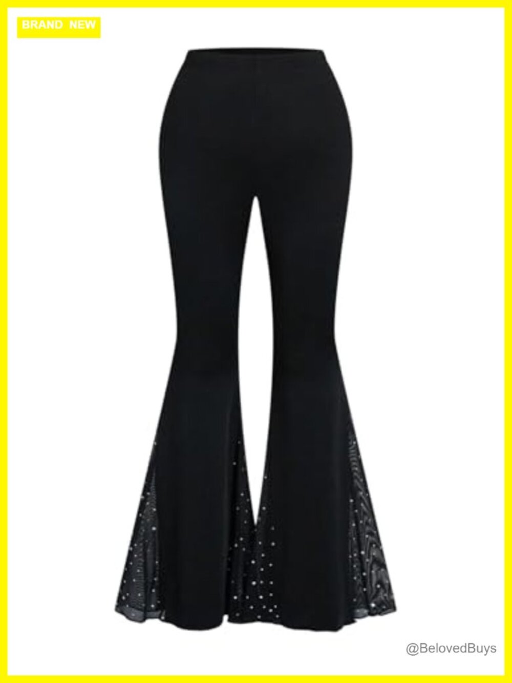Plus Size Rhinestone Flare Leggings High Waist Bell Bottoms Sheer Mesh Y2K